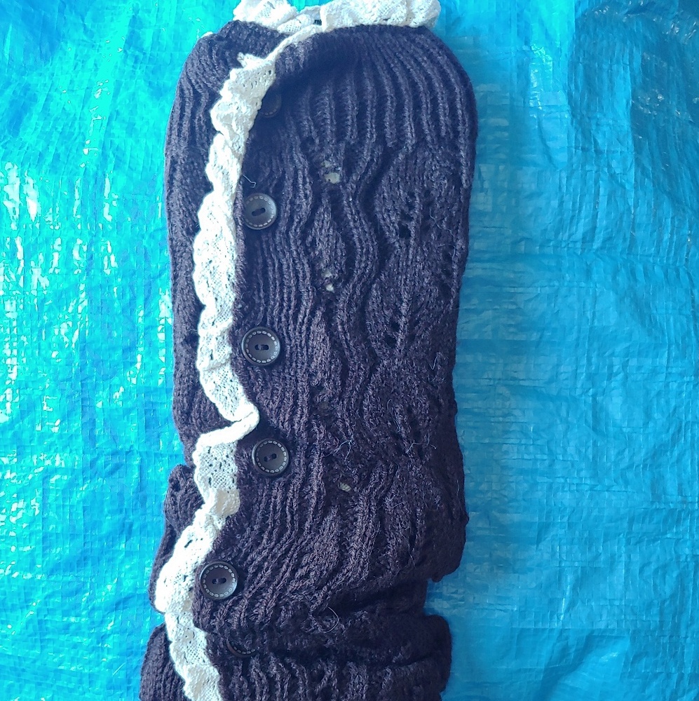 Dark Brown Lace Lined, Side Button Leg Warmers